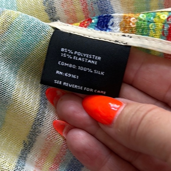 💖Fitted Cap Sleeve hidden snap front in Yellow multicolor sequins Sparkle 💖 - Picture 9 of 12